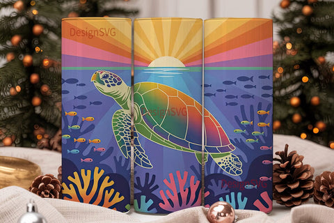 Rainbow Sea Turtle 20oz Tumbler Wrap Sublimation DesignSVG 