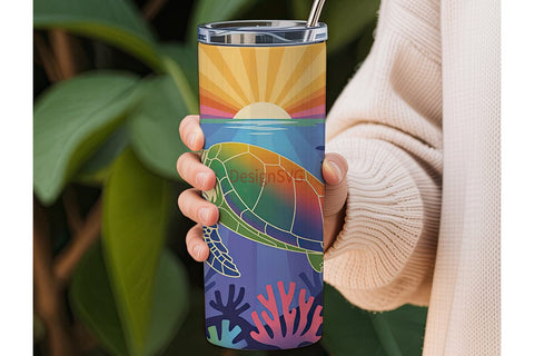 Rainbow Sea Turtle 20oz Tumbler Wrap Sublimation DesignSVG 