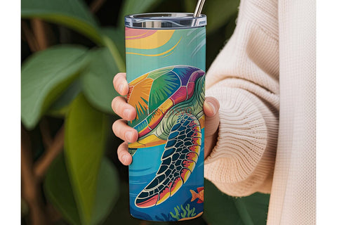 Rainbow Sea Turtle 20oz Tumbler Wrap Sublimation DesignSVG 