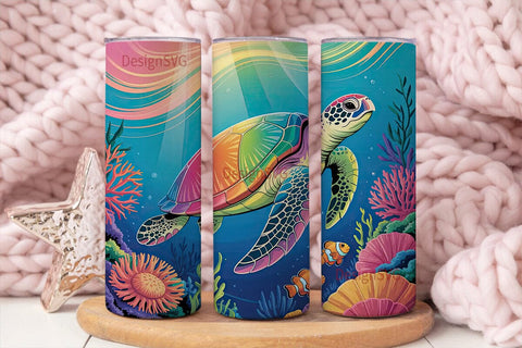 Rainbow Sea Turtle 20oz Tumbler Wrap Sublimation DesignSVG 
