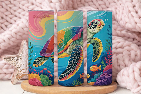 Rainbow Sea Turtle 20oz Tumbler Wrap Sublimation DesignSVG 