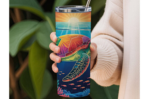 Rainbow Sea Turtle 20oz Tumbler Wrap Sublimation DesignSVG 