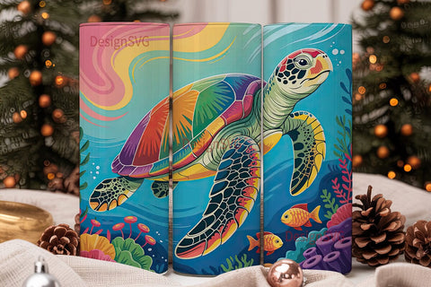 Rainbow Sea Turtle 20oz Tumbler Wrap Sublimation DesignSVG 