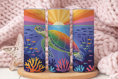 Rainbow Sea Turtle 20oz Tumbler Wrap Sublimation DesignSVG 