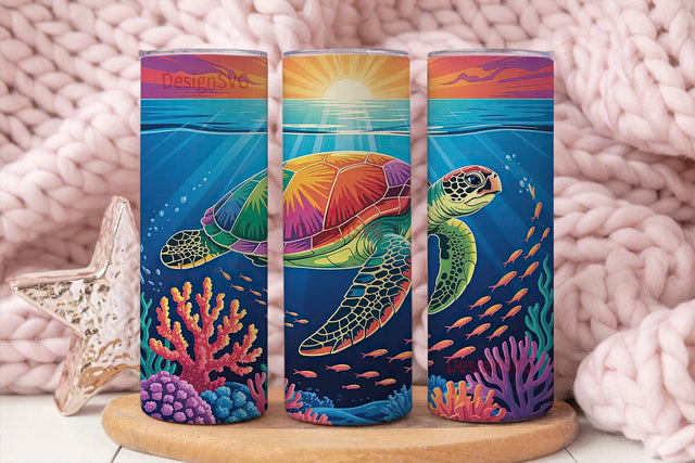 Rainbow Sea Turtle 20oz Tumbler Wrap Sublimation DesignSVG 