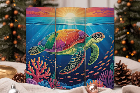 Rainbow Sea Turtle 20oz Tumbler Wrap Sublimation DesignSVG 