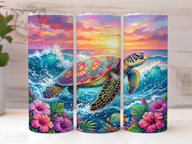 Rainbow Sea Turtle Sunset 20oz Tumbler, Rainbow Sea Turtle, Sea Turtle Sunset, Rainbow Turtle, Sunset Turtle, Turtle Tumbler, 20oz Tumbler, Tumbler Wrap Sublimation Lara' s Designs 