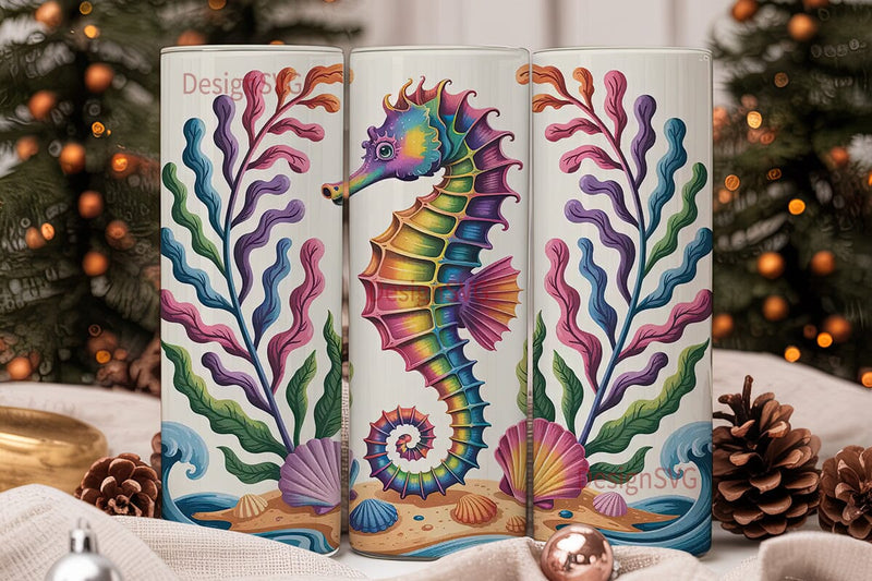 Rainbow Seahorse 20oz Tumbler Wrap Sublimation DesignSVG 