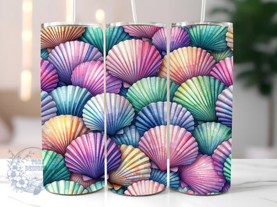 Rainbow Seashells 20oz Skinny Tumbler, Summer Tumbler Png, Straight & Tapered Tumbler Wrap, Instant Digital Download Sublimation ToriDesigns 
