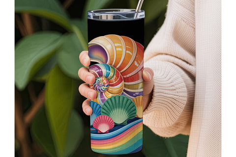Rainbow Seashells 20oz Tumbler Wrap Sublimation DesignSVG 