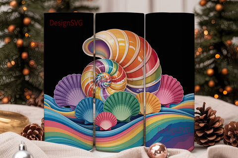 Rainbow Seashells 20oz Tumbler Wrap Sublimation DesignSVG 