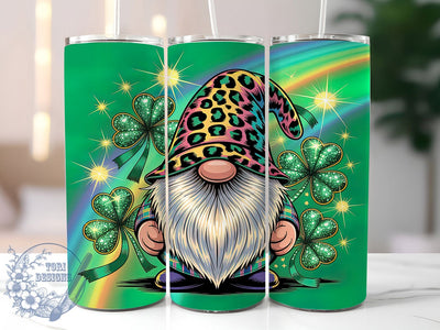 Rainbow Shamrock Gnome 20oz Tumbler Wrap, Rainbow Theme, Shamrock Motif, Gnome Style, Lucky Charm, Festive Design, Whimsical Style, Sublimation PNG Sublimation ToriDesigns 
