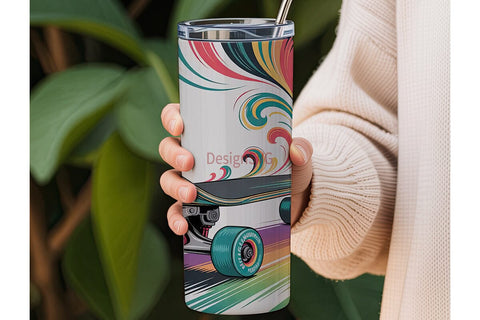 Rainbow Skateboard 20oz Tumbler Wrap Sublimation DesignSVG 