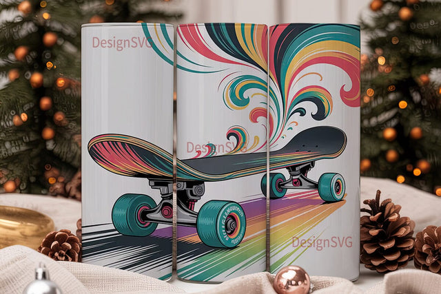 Rainbow Skateboard 20oz Tumbler Wrap Sublimation DesignSVG 