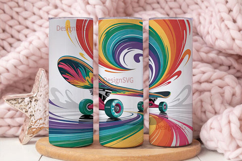 Rainbow Skateboard 20oz Tumbler Wrap Sublimation DesignSVG 