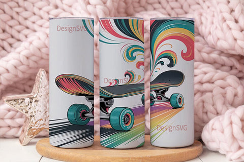 Rainbow Skateboard 20oz Tumbler Wrap Sublimation DesignSVG 