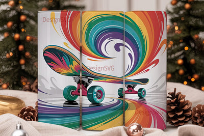 Rainbow Skateboard 20oz Tumbler Wrap Sublimation DesignSVG 