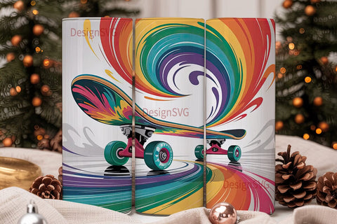 Rainbow Skateboard 20oz Tumbler Wrap Sublimation DesignSVG 