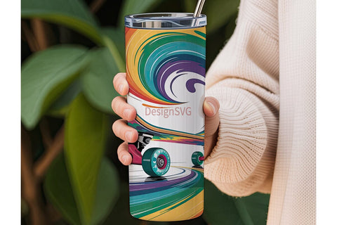 Rainbow Skateboard 20oz Tumbler Wrap Sublimation DesignSVG 