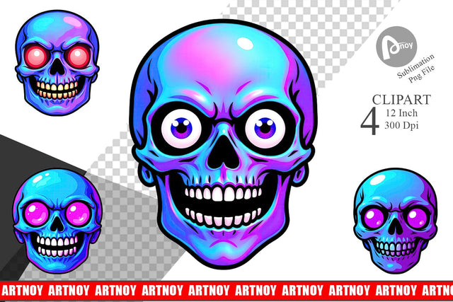 Rainbow Skull Smirk Clipart Sublimation artnoy 