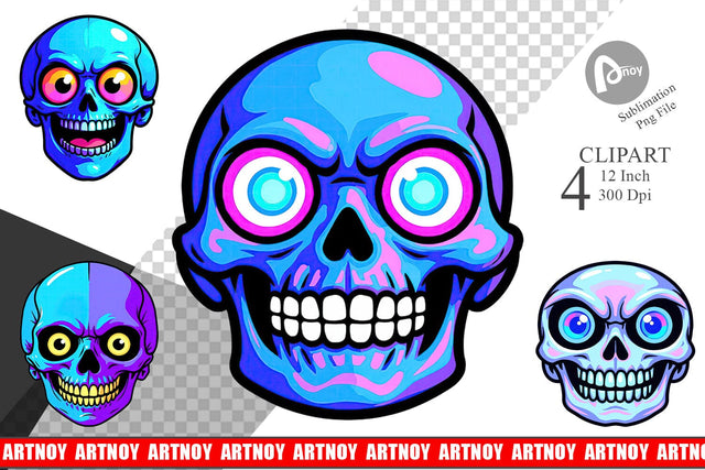 Rainbow Skull Smirk Clipart Sublimation artnoy 