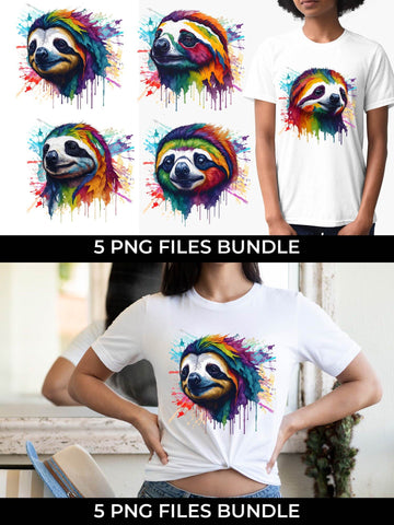 Rainbow Sloth Animal Watercolor Bundle Sublimation Free For Commercial Use Sublimation Sintegra 