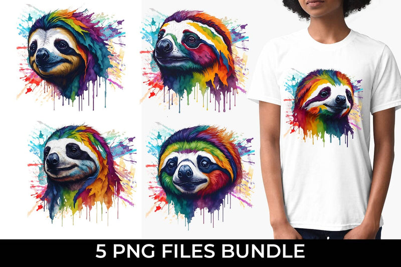 Rainbow Sloth Animal Watercolor Bundle Sublimation Free For Commercial Use Sublimation Sintegra 