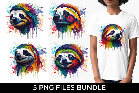 Rainbow Sloth Animal Watercolor Bundle Sublimation Free For Commercial Use Sublimation Sintegra 