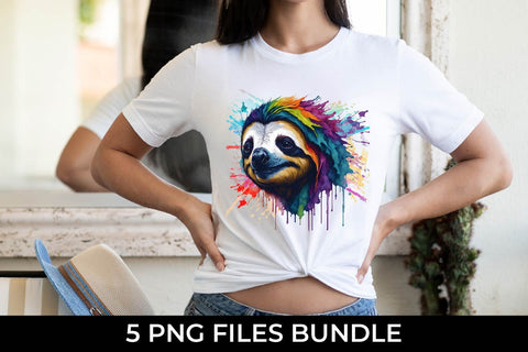 Rainbow Sloth Animal Watercolor Bundle Sublimation Free For Commercial Use Sublimation Sintegra 