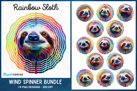 Rainbow Sloth Coaster Round Wind Spinner Bundle Sublimation Regulrcrative 