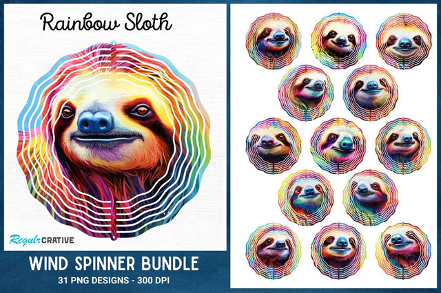 Rainbow Sloth Wind Spinner Sublimation Designs Bundle Sublimation Regulrcrative 