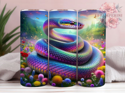 Rainbow Snake Meadow 20oz Tumbler Wrap, Coiled Gracefully, Wildflower Meadow, Wildlife Design, Snake Art, 20oz Tumbler Wrap, Sublimation PNG Sublimation Li Zamperini 
