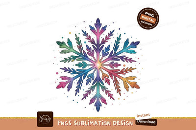Rainbow Snowflake Watercolor Isolated White Background Sublimation Designangry 