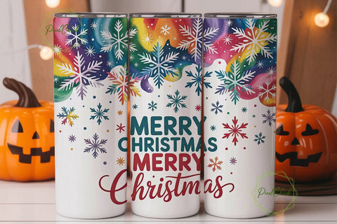 Rainbow Snowflakes Christmas Tumbler Sublimation PixelChick 
