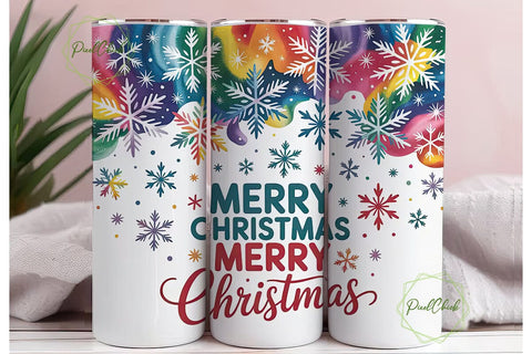 Rainbow Snowflakes Christmas Tumbler Sublimation PixelChick 