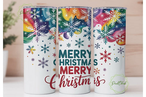 Rainbow Snowflakes Christmas Tumbler Sublimation PixelChick 