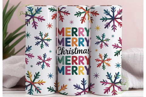 Rainbow Snowflakes Christmas Tumbler Sublimation PixelChick 