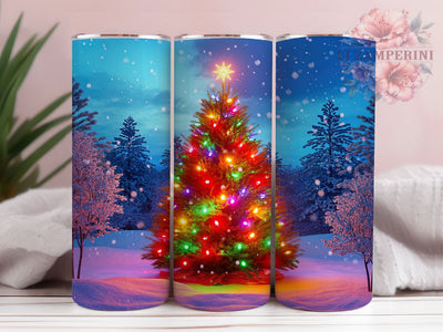 Rainbow Snowy Christmas Tree Tumbler, Painterly Christmas Art, Rainbow Lights Design, 20Oz Wrap Design, Christmas Sublimation, Winter Tree Art, Festive Holiday Design Sublimation Li Zamperini 