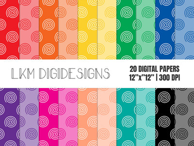 Rainbow Spirals Digital Paper Pack Digital Pattern LKM DigiDesigns 