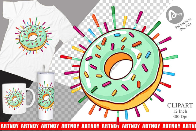 Rainbow Sprinkle Donut Clipart Sublimation artnoy 