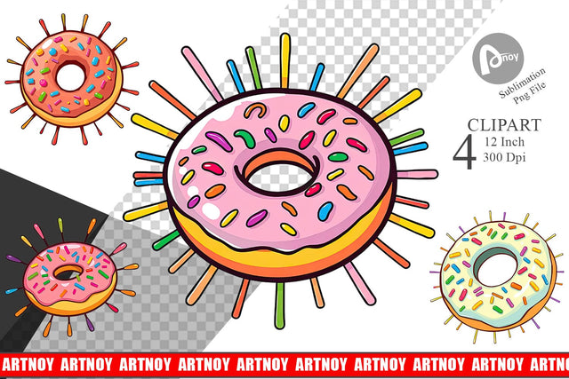 Rainbow Sprinkle Donut Clipart Sublimation artnoy 