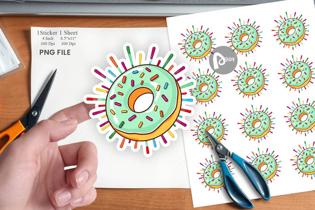 Rainbow Sprinkle Donut Sticker Sublimation artnoy 