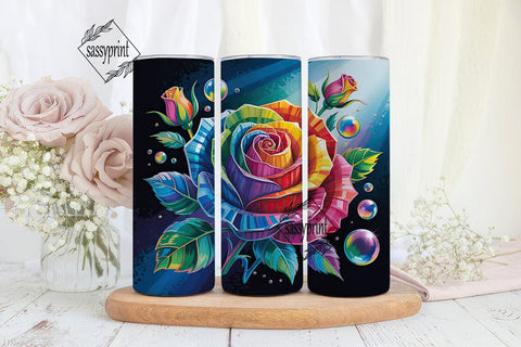 Rainbow Stained Glass Rose 20oz Tumbler Sublimation sassyprint 