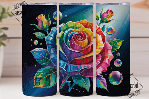 Rainbow Stained Glass Rose 20oz Tumbler Sublimation sassyprint 