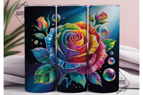 Rainbow Stained Glass Rose 20oz Tumbler Sublimation sassyprint 