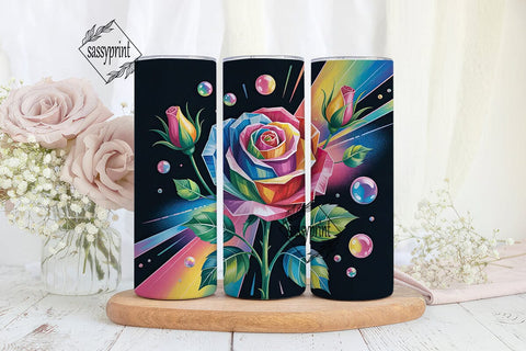Rainbow Stained Glass Rose 20oz Tumbler Sublimation sassyprint 