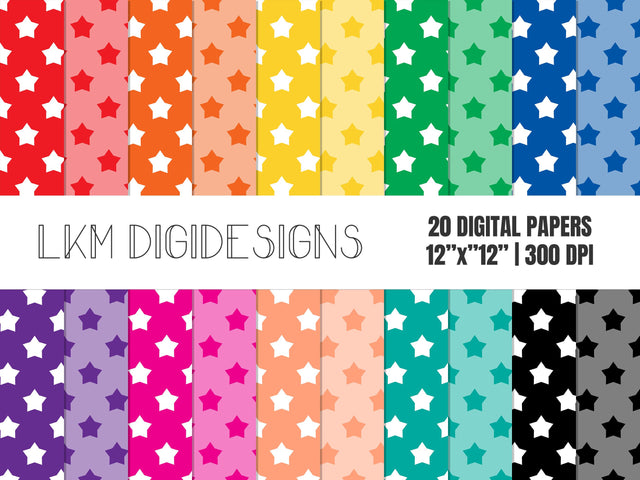 Rainbow Stars Digital Paper Pack Digital Pattern LKM DigiDesigns 