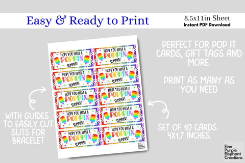 Rainbow Summer Pop It Fidget Bracelet Digital Paper Cards Pride Digital Pattern Fine Purple Elephant Creations 