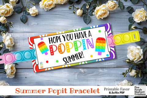 Rainbow Summer Pop It Fidget Bracelet Digital Paper Cards Pride Digital Pattern Fine Purple Elephant Creations 