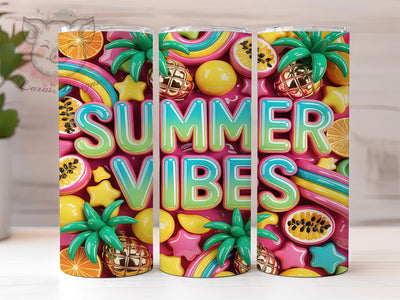 Rainbow Summer Vibes 20oz Tumbler, Rainbow Theme, Summer Vibes, Colorful Pattern, Tropical Charm, Whimsical Style, Skinny Tumbler, Sublimation PNG Sublimation Lara' s Designs 